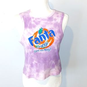 Women's purple tie-dye Fanta soda crop tank
